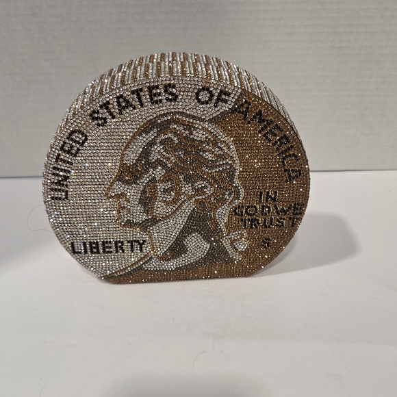 Coin-Shaped Rhinestone Clutch - Picture 2 of 7